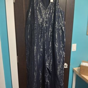 NWT Lane Bryant Shimmering Navy Sleeveless Jumpsuit